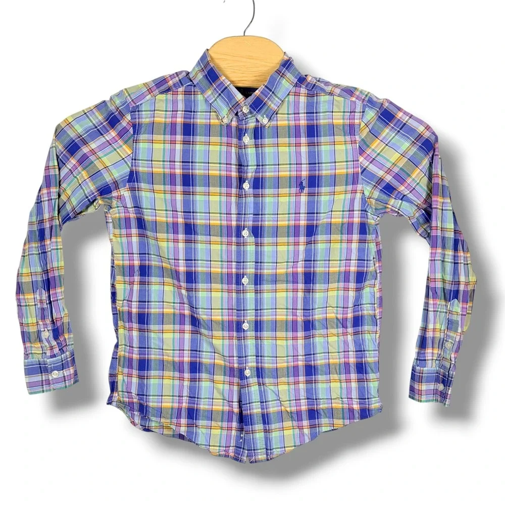 Ralph Lauren Button Down Shirt Boys L 14-16 Multicolor Madras Plaid Prep Pony